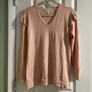 Calvin Klein Soft Pink Long Sleeve Ruffle Shoulder  Sweater
